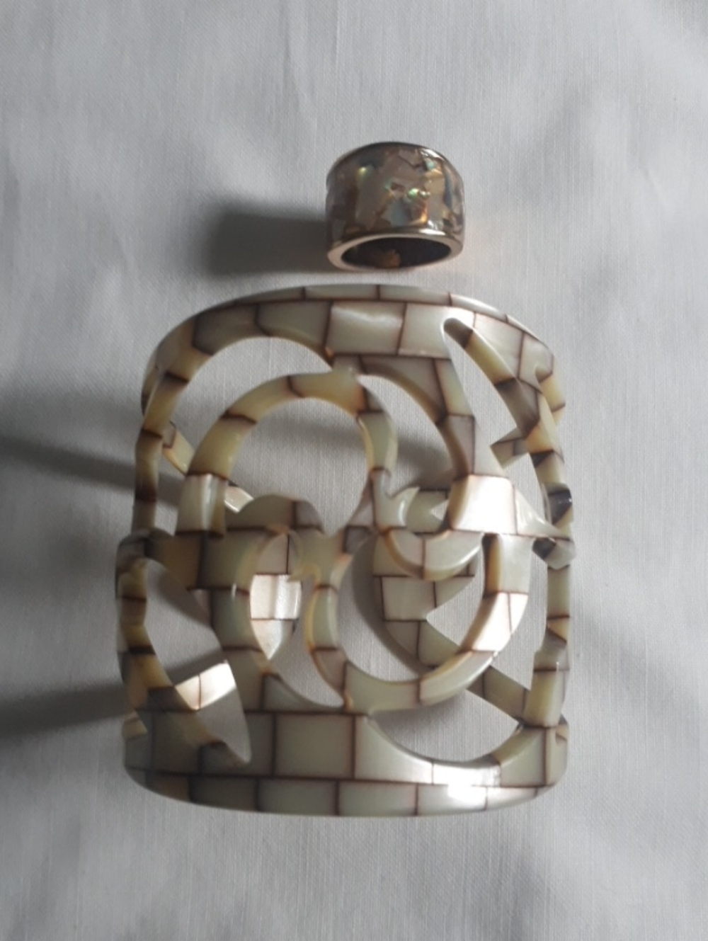 Vintage Ivory Mosaic Cutout Cuff Bracelet with Matching Ring
